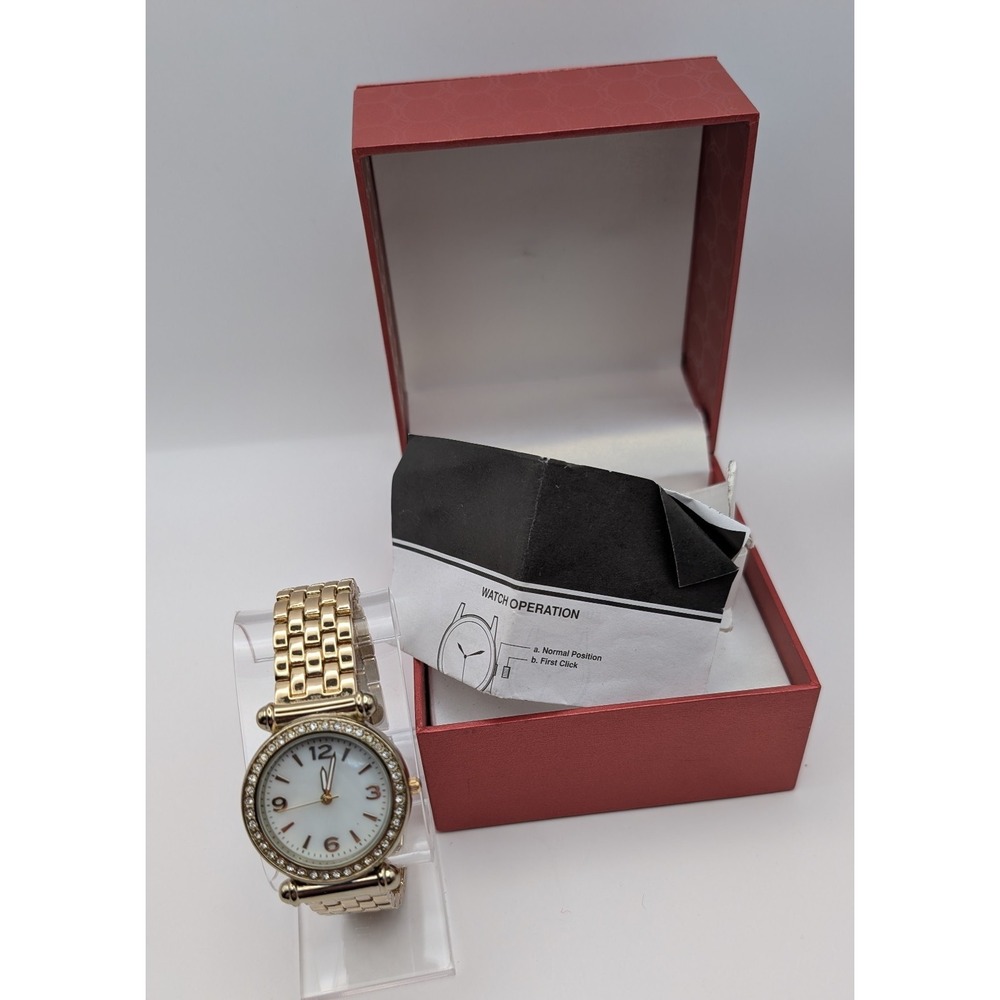 Goldtone & Rhinestones Unisex Watch FMDAL745 Stainless 6 1/4 in Long New Battery - Picture 2 of 5
